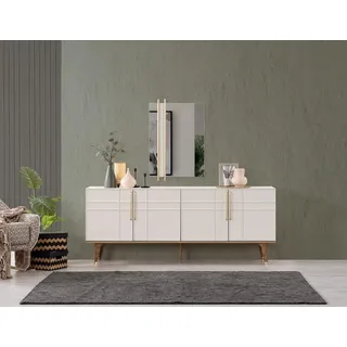 Anrichte Garnitur Sideboard mit Spiegel Kommoden Esszimmer Holz Weiß - Weiß