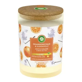 Air Wick Duft - Stimmungskerze, Duftkerze mit ätherischen Ölen fügt sich harmonisch in jedes Ambiente ein, Orangenschale & Kaminholz