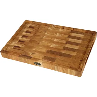 B4K® 45х30х4cm Küchenbrett aus Eiche Stirnholz | Antibakterielles Hirnholzbrett mit Griffen, Silikonfüßen und Saftrille | Stirnholz Schneidebrett | Hackblock