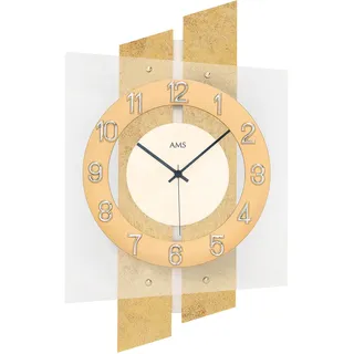AMS 5533 Wanduhr Funk Funkwanduhr analog messing farben mit Glas - Silber, Schwarz