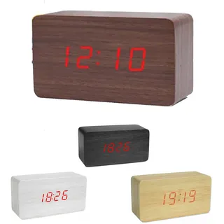 Wecker Uhr Digital LED Wirkung Holz Mit Klingen Alarm Und Temperatur 1295