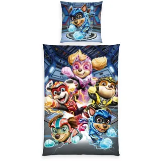 Herding Bettwäsche Paw Patrol - Der Mighty Kinofilm, Kopfkissenbezug 70 x 90 cm mit Reißverschluss und Wende-Motiv, Bettbezug 140 x 200 cm, Mit Reißverschluss, 100% Baumwolle/Renforcé