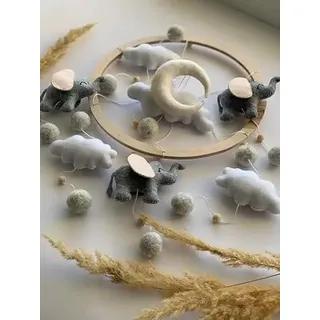 BABYLEDO Mobile für Babybett mit Geschenkbox, Traumfänger, Bettglocke, Holz, Babyzimmer Dekoration, ideal als Geschenk zur Geburt Geburtstag (Elefant)
