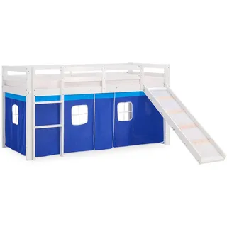 Homestyle4u Hochbett mit Rutsche 90/200 cm blau , Weiß, Blau , Holz , Babymöbel & Kindermöbel, Kinderzimmer & Jugendzimmer, Kinderbetten, Hochbetten