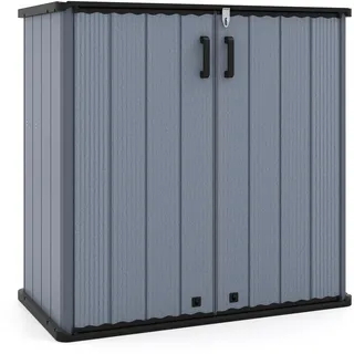 FANTASK Gartenschrank Kunststoff schwarz, abschließbar, wetterfest (Grau) | Wetterfester Gartenschrank mit Doppeltür, abschließbar, ideal für Garten und Terrasse