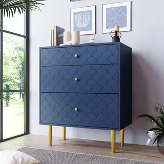 Merax Kommode mit 3 Schubladen, Schubladenkommode für Schlafzimmer & Wohnräume & Büro, Sideboard Highboard mit viel Stauraum, FSC®-zertifiziertem, Marineblau, 75 x 40 x 89 cm