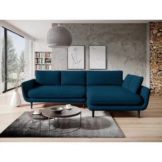 DOMO-HOME Ecksofa mit Schlaffunktion SOLANO – Elegantes Skandinavisches Ecksofa 260x167cm| Bettkasten und Holzbeinen für Komfort und Stil | Hochwertigen Materialien | Farbe blau | Rechts - Blau