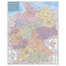 Deutschland Postleitzahlenkarte 1 : 750 000. Wandkarte Grossformat ohne Metallstäbe