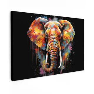 MuchoWow Leinwandbild Elefant - Graffiti - Schwarz - Tiere - Farben XXL 150x100 cm , Textil , Rechteckig , 150x100 cm , FSC 100% , gerahmt , Bilder & Rahmen, Bilder, Leinwandbilder