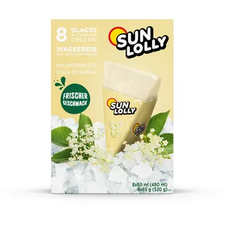 Sun Lolly Wassereis Holunderblüte 8 Stk | Mit Fruchtsaft | Zum Selbsteinfrieren | Ohne künstliche Aromen | Frei von Süßungsmittel | Laktosefrei | Glutenfrei | 8 x 60ml