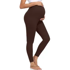 ACTINPUT Umstandsleggings Damen Blickdicht High Waist Umstandshose Elastisch Schwangerschaftsleggings Umstandsmode Leggings for Schwangerschaft(Braun,M)