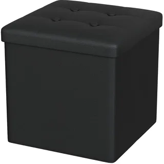 Oak & Tea PU Sitzhocker mit Stauraum, Hocker mit Stauraum, Sitzwürfel Klappbar, Aufbewahrungsbox Hocker, Kleine Sitzbank, Ottomane Sofa Fußhocker, für Wohnzimmer, Schlafzimmer, 30x30x30cm, Schwarz