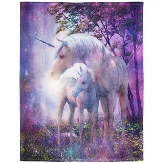 YISUMEI Decke 125x150 cm Kuscheldecken Sanft Flanell Weich Fleecedecke Fantasy Forest Einhorn Lila