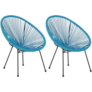 Beliani Rattanstuhl 2er-SET Kunststoff blau 70 cm Acapulco Ii , 70x87x90 cm , Gartenmöbel, Gartensessel, Gartenstühle