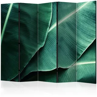 artgeist Paravent doppeltseitig , Dunkelgrün, Mintgrün , Holz, Textil , Kiefer , massiv , Blätter , 225x172x3 cm , Motiv auf Vorder- und Rückseite , Wohnzimmer, Raumteiler, Paravents