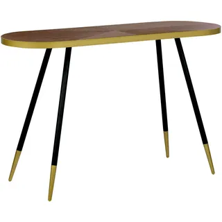 Beliani Konsolentisch dunkler Holzfarbton/gold oval Ramona , Holzwerkstoff , Oval , 41x72x120 cm , Wohnzimmer, Wohnzimmertische, Konsolentische