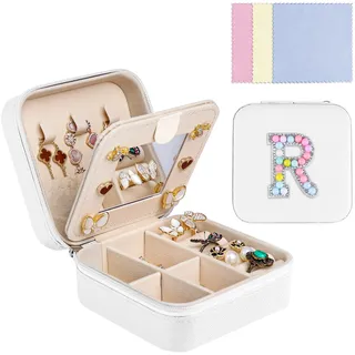 Ghope Schmuckkästchen Reise mit Spiegel, Klein Schmuck-Reiseetui mit initiale Schmuckkasten tragbar Schmuckschatulle Schmuckkoffer Schmucketui Jewelry Box für Damen Mädchen Geschenk