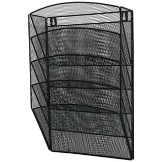 Q-Connect Satz von 5 Wandfkörben Wandkorb Wand Zeitungshalter/ Schwarz / Wandmontierter Metallgitter Organizer Zeitungsständer Wand Magazinhalter Prospekthalter Zeitschriften Wandhalter