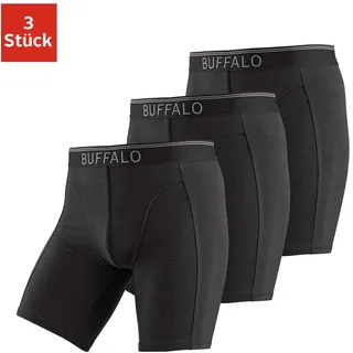 Langer Boxer BUFFALO "Boxershorts für Herren", Herren, Gr. L, 3 Stk., schwarz, Jersey, Obermaterial: 92% Baumwolle, 8% Elasthan (LYCRA), unifarben, Unterhosen Langer Boxer, in langer Form ideal auch für Sport und Trekking, Topseller