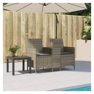vidaXL Gartensofa 2-Sitzer mit Tisch und Kissen Grau Poly Rattan