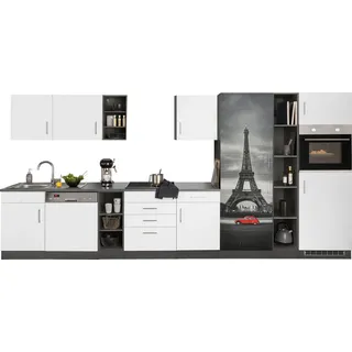 KOCHSTATION Küchenzeile »KS-Paris – Küchen mit einzigartigen Fotomotiven auf den Fronten« ohne E-Geräte, Breite 400 cm, weiß