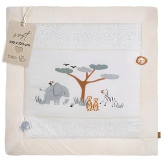 roba Krabbeldecke Savanna Friends 100 x 100 cm - Weich gepolsterte Spielmatte für Babys ab Geburt - Spieldecke aus Baumwolle - Tier-Design - Beige