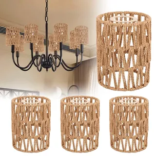 AKOLAFE 4 Stück Lampenschirm Hängelampe Lampenschirm Boho 12x12x15cm Lampenschirm Rattan Papierlampenschirm Ersatzschirm Zubehör für Stehlampe, Tischlampe, Pendelleuchten, Hängelampenschirme