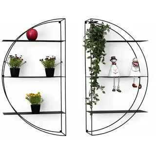 DanDiBo Wandregal rund 2-teilig Metall Schwarz 80/16/80 cm , 80x80x16 cm , Wohnzimmer, Regale, Wandregale