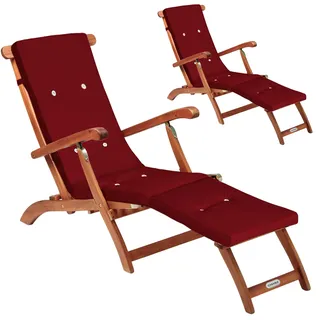 Gartenliege Queen Mary® 2er-Set Akazie FSC®-zertifiziert inkl Auflage Rot