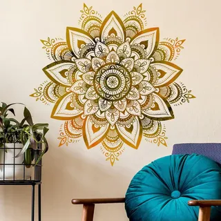 COVPAW Wandtattoo Wandaufkleber Mandala Gold Gelb Wohnzimmer Schlafzimmer Wandsticker Wandbild Boho Style Flur Yoga Wanddeko (Mandala A)