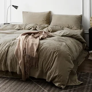 Omela Winter Bettwäsche 135x200 4teilig Warm Fleece Plüsch Bettbezug Taupe | Oeko-TEX zertifizierte, mit 2 Kissenbezug 80x80 cm, Cashmere Touch, Flauschig, Winterbettwäsche Set, Reißverschluss