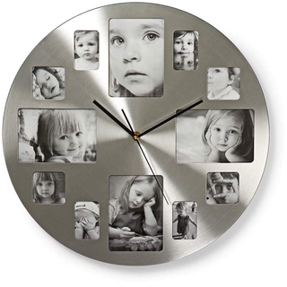 Nedis CLWA003PH40 Kreisförmige Wanduhr, Durchmesser von 40 cm, Photo Frame, Silber