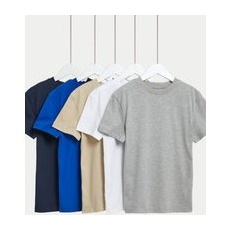 M&S Collection 5er-Pack einfarbige T-Shirts mit hohem Baumwollanteil (6-16 J.) - Multi, Multi, 6-7 Jahre