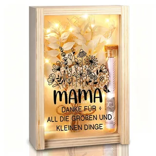 Geldgeschenk Geschenkbox für Mama, Holz Geldgeschenk Geschenkbox, Danke Mama Geschenk inklusive Trockenblumen, Holzbox, Reagenzglas, Lichterketten, Muttertagsgeschenk, Geburtstagsgeschenk (Beige)