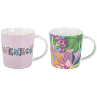 Maxwell & Williams DX1282 Kaffee-Tassen Set 2 tlg 380 ml – Be Fierce – 2x Porzellan, Spruch & Motiv bunt, Geschenkbox