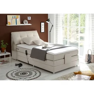 Lomadox Boxspringbett 120x200 cm Hotelbett Einzelbett Jugendbett, elektrisch verstellbar CONCORD3M-09 in Artemis 1 Ivory creme - Beige