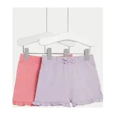 M&S Collection 2er-Pack Shorts aus reiner Baumwolle mit Rüschen (0-3 J.) - Pink Mix, Pink Mix, 12-18 Monate