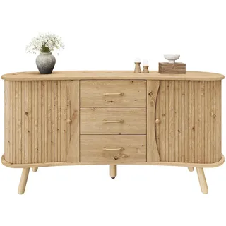 Flieks Sideboard Holzoptik Schiebetüren Schubladen Skandi modern , Naturfarben , Holzwerkstoff , 36.5x75x150 cm , Kleinmöbel, Kommoden, Sideboards