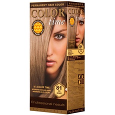 COLOR TIME | Dauerhafte Gelhaarfarbe Aschblond 81 | Angereichert mit Gelée Royale und Vitamin C | Dauerhafte Haarfärbung | Deckt Grau ab | 100 ML