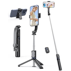 Selfie Stick mit Abnehmbarer Handyhalterung,106 cm Ausziehbares Handy Stativ mit Fernbedienung, 360° Drehbarer StativStänder für iPhone, Samsung und Android-Smartphones (Schwarz)