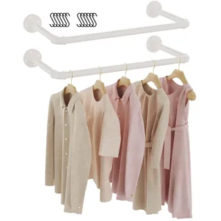 GUOHNHE 2er Set Industrierohr Kleiderstange, 54 cm Kleiderständer für die Wand, Kleidergestell Garderobenhalter, Garderobenstange Wandmontage, DIY Garderoben System, Weiß, SG54W-2