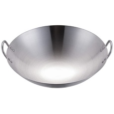 UPKOCH Wok aus schwerem Edelstahl, 28 cm, 28 cm, traditioneller Wok aus Stahl mit Doppelgriff (runder Boden)