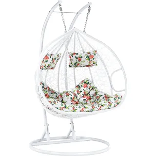 Kondela Hängender Schaukelstuhl Dalvea 2 Neu - Weiß / Blumenmuster - Weiß