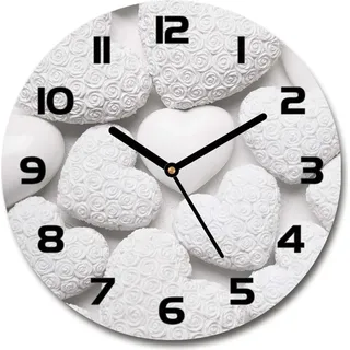 Wanduhr aus Glas 30fi Glasbild Glasuhr Gehärtetes Glas - schwarze-zeiger - White background with hearts - Weiß