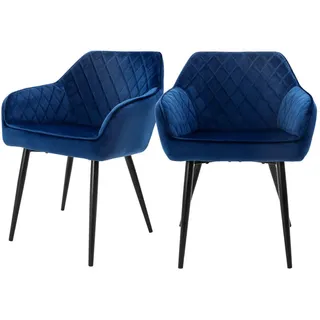 Ml-Design Esszimmerstuhl Samt Dunkelblau 2er Set , Blau , Textil , 63x80x60 cm , Esszimmer, Stühle, Armlehnstühle
