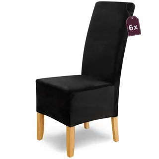Scheffler Home Stuhlhussen Puma Velano Schwarz 6er Set – Elastische waschbare Stuhlbezüge aus Samt für Esszimmerstühle und Polsterstühle – Öko-Tex Zertifiziert