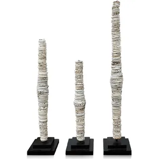 Casa Padrino Luxus Deko Muschel Säulen Set Weiß / Mehrfarbig / Schwarz - Wohnzimmer Deko - Schreibtisch Deko - Luxus Deko Accessoires - Luxus Möbel - Weiß, Schwarz
