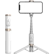 KOMI Selfie Stick Stativ - Ausziehbares Telefonstativ mit wiederaufladbarer drahtloser Fernbedienung All-in-one für Smartphones Kompatibel mit iPhone 15 14 pro max, Samsung, Android, iOS (Weiß1)