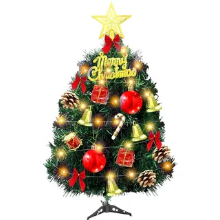 Mini Weihnachten Dekoration, DIY Weihnachtlicher Baumschmuck, 14 Stück Mini Weihnachtskugeln Set, Mini Weihnachtsbaum Deko Gehören LED-Leuchten, Kleine Christbaumkugeln Tannenzapfen Glocken Deko