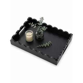 Hanobe Deko Tablett Groß Modern Schwarz mit Henkel für Wohnzimmer